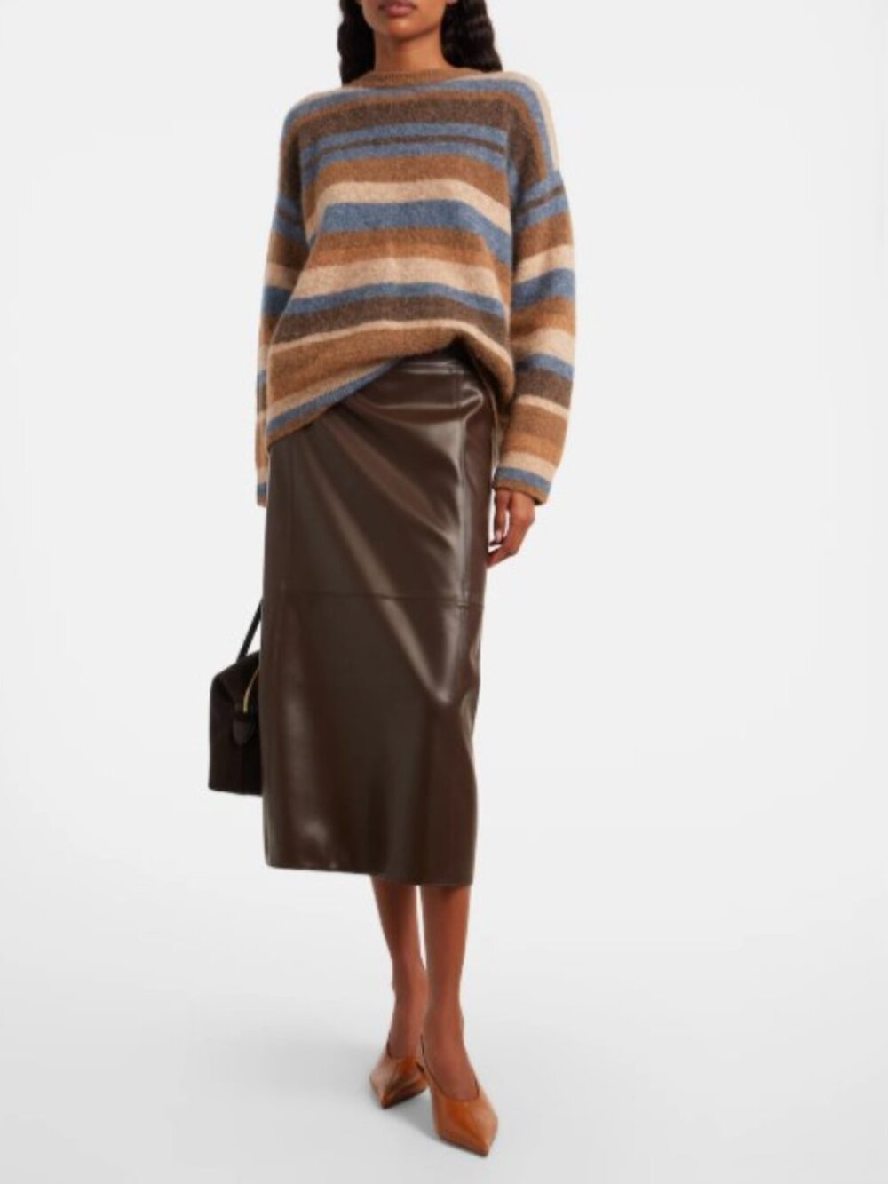 Grace & Mila Paris Faux Leather Midi Skirt – Chocolate Brown | Parisian Minimali
